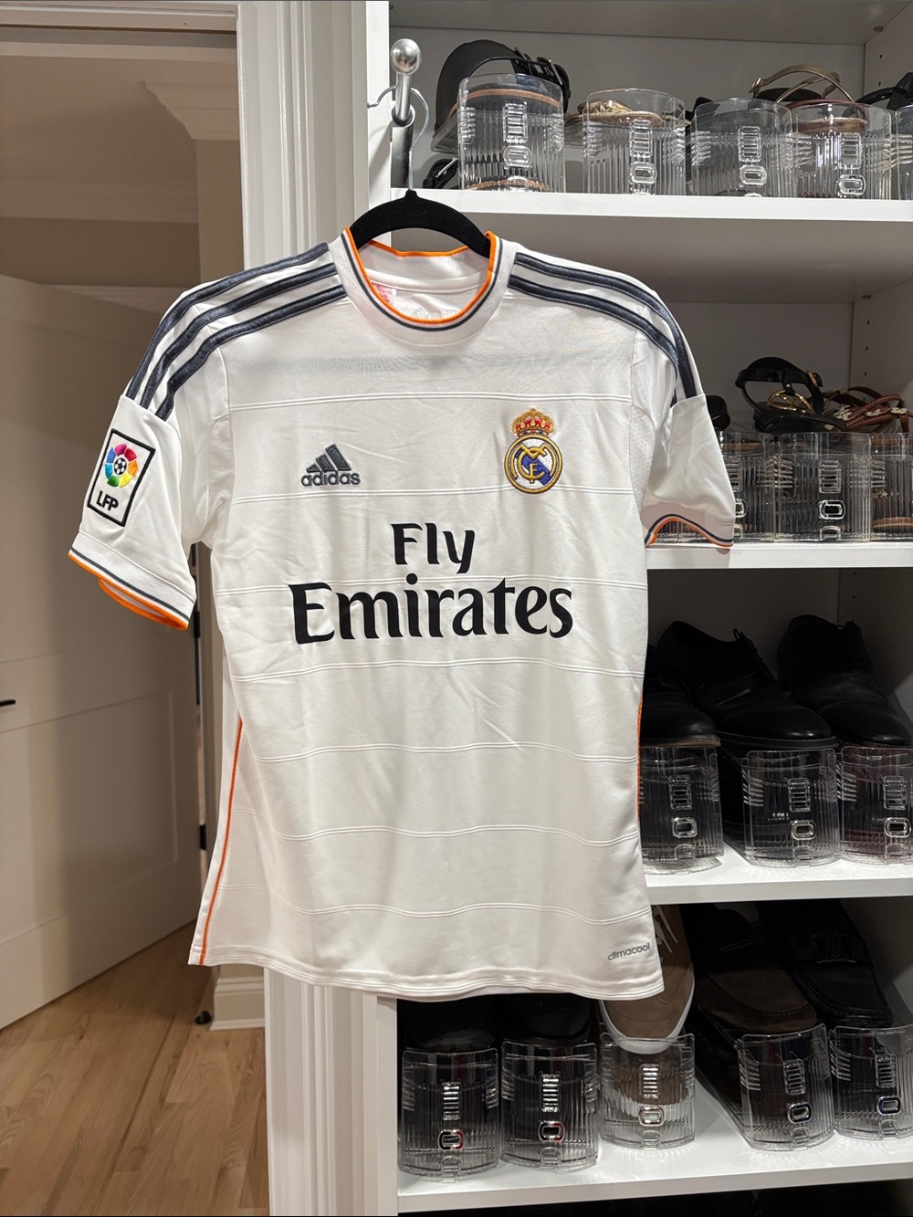 adidas Real Madrid Men’s White Jersey with Navy & Orange Trim